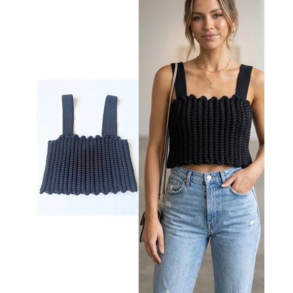 Future Collective Tops - Future Collective with Jeneé Naylor Chunky Cable Knit Crop Tank Top Black M